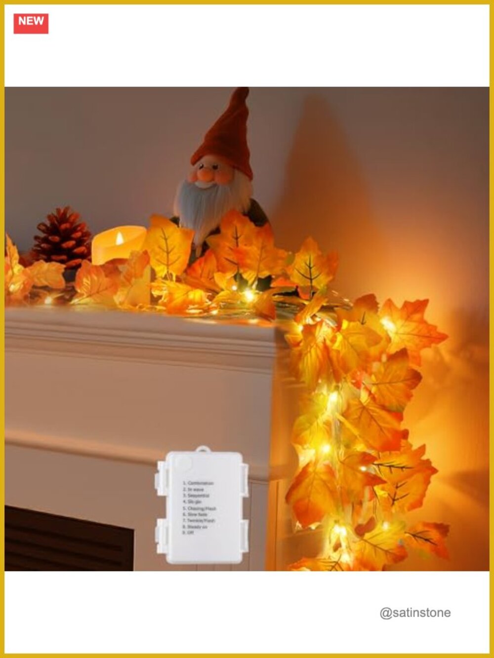 14.7ft 40LED Fall Maple Leaf Garland with 8 Modes & Timer